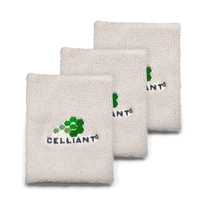 Three Celliant infrared grip strength wristbands, stacked